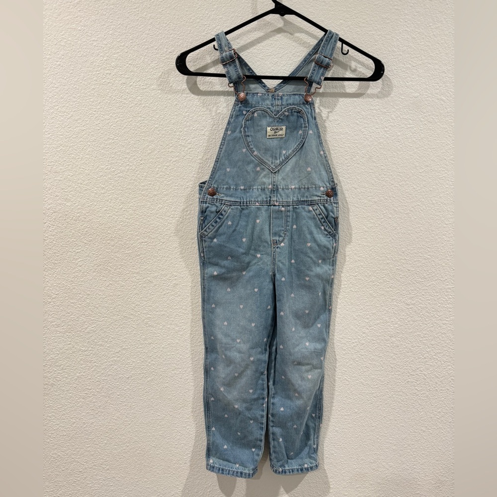 Kids Light Blue Heart Print Denim Overalls